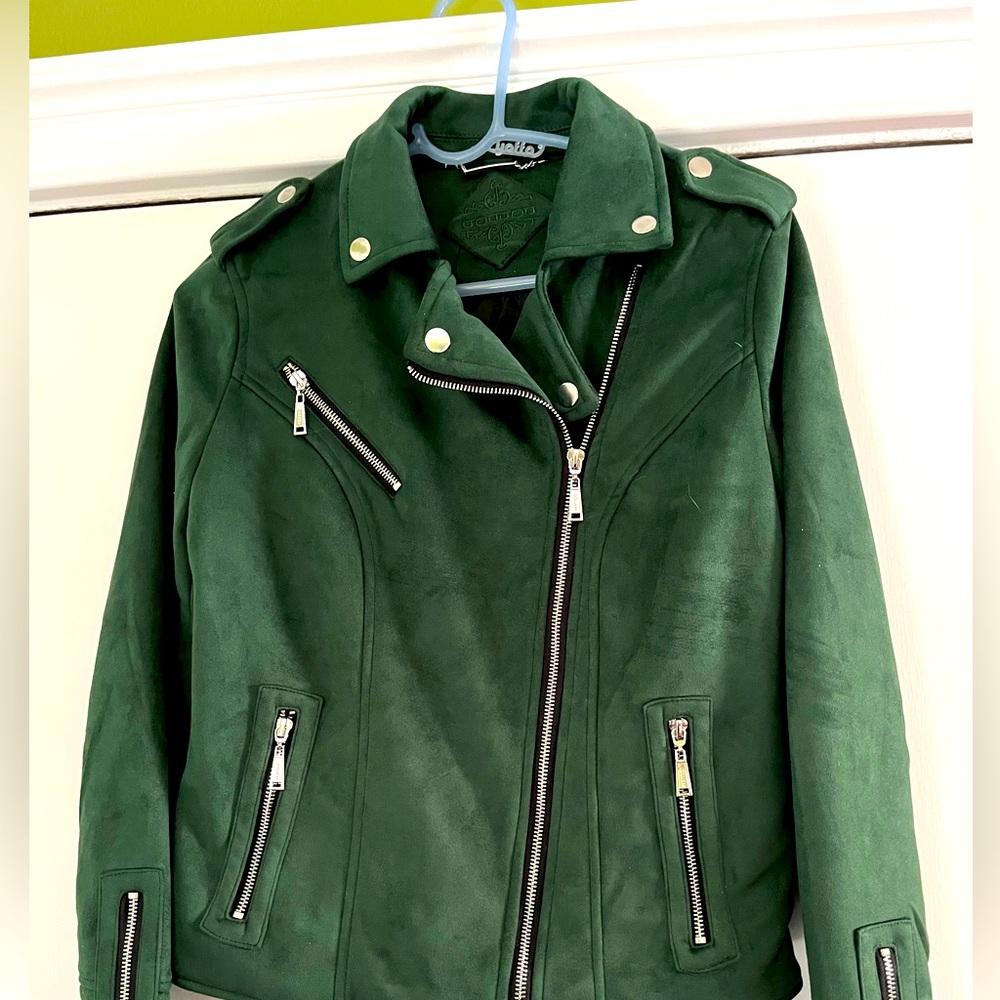 NWT hunter beautiful  green faux suede moto jacket size small